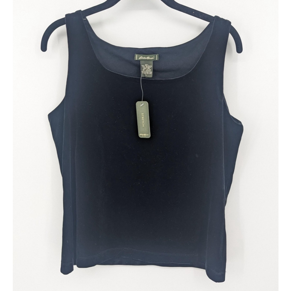 Eddie Bauer Tank Top Womens Large Black Stretch Velvet Shelf Bra NWT Camisole - Picture 1 of 8